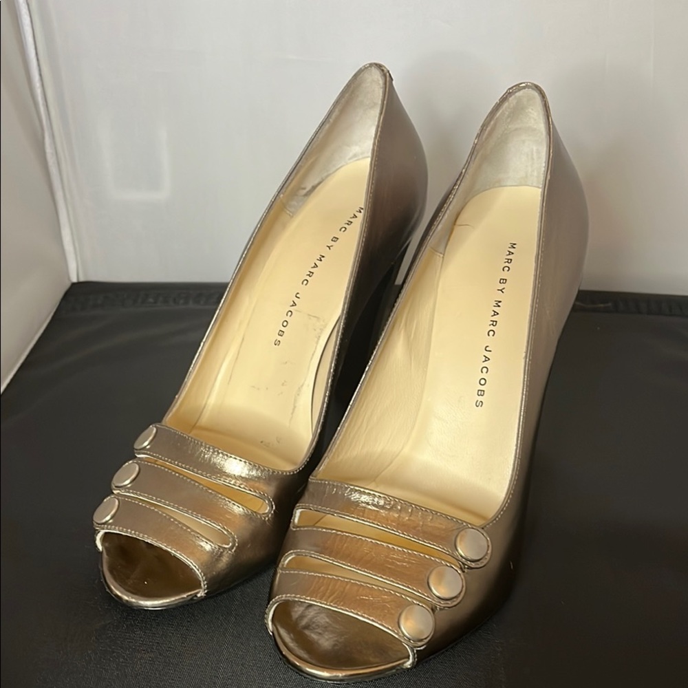 Marc Jacobs Metallic Peep Toe Heels
